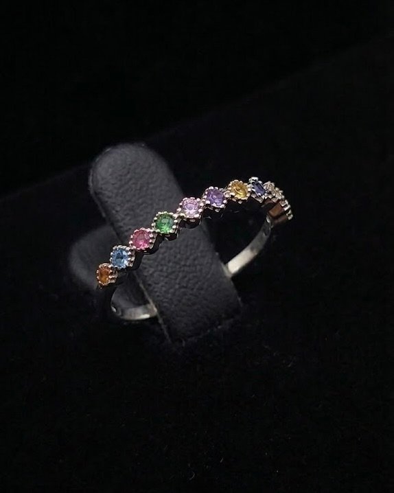 Bague Arc-en-Ciel, Argent · Cristal de synthèse coloré, Maison Clara Rosae