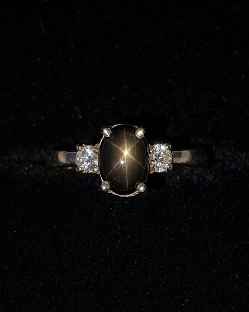 Bague Etoile Noir, Saphir noir · Cristal de synthèse · Argent, Maison Clara Rosae